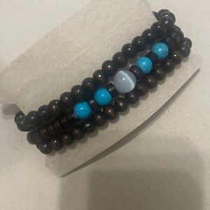Beaded Wrap Bracelet with Turquoise and Wood Beads